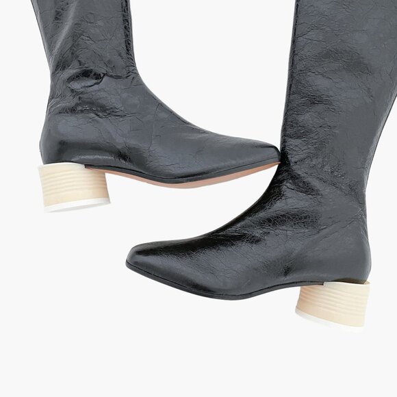 MM6 Maison Margiela Tin Can Boots EU 38 US 7 Black Knee High Block Heel Tall - Picture 5 of 13
